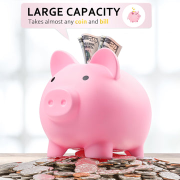 Piggy Bank For Kids Adults, Vcertcpl Unbreakable Plastic Piggy Bank Coin Bank Money Saving Box For Cash Saving, Kids Bank Money Jar Adults, Piggy Bank For Boys Girls, Gift Toys Banks For Kids (Pink)