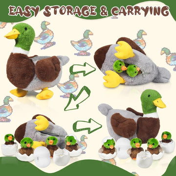 Youthfuljive 7 in 1 Mallard Duck Plush Toy Set with Mommy Duck, 4 Baby Ducklings, and Eggs - Perfect for Kids' Birthdays, Easter, and Farm Party Decor