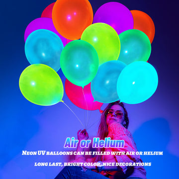 200 Pcs Uv Neon Balloons, Neon Glow Party Balloons Uv Black Light Balloons Glow In The Dark For Birthday Decorations Wedding Glo