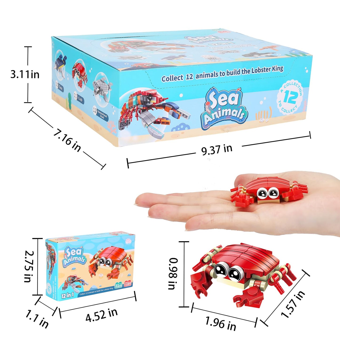 Jellydog Toy Party Favors For Kids Goodie Bags,12Pcs Mini Building Blocks Ocean Animals, Building Sets Stem Toys, Assorted Building Blocks Sets For Birthday Party Gift,Goodie Bags, Prize,Cake Topper