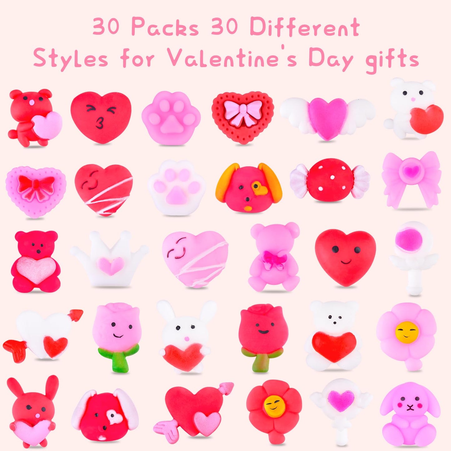 Leehur 30 Pcs Valentines Day Mochi Squishy Toys Squishies For Kids School Class Classroom Valentines Day Cards Gifts Prizes Part