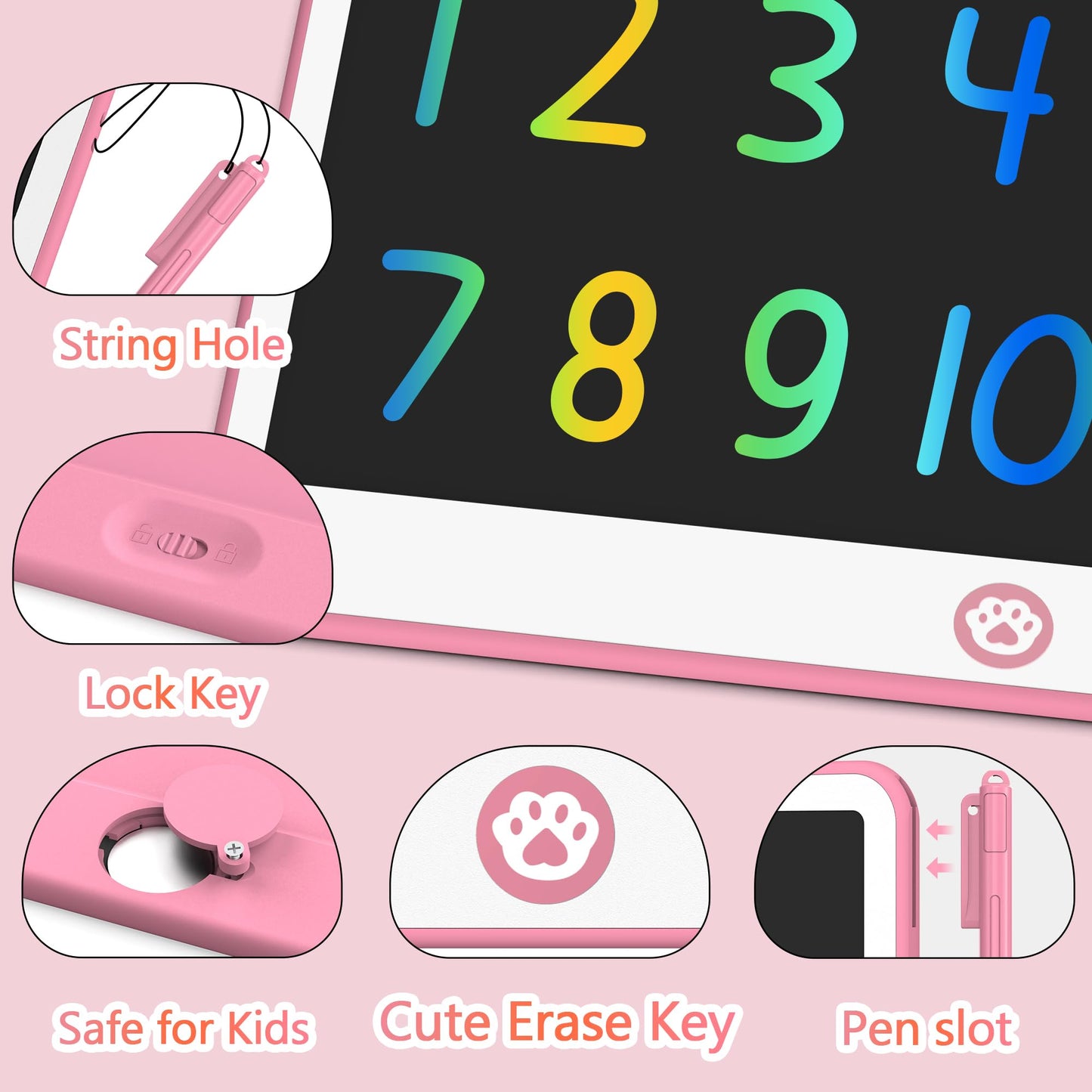 Hockvill Lcd Writing Tablet For Kids 16 Inch, Toys For Girls Boys Drawing Pad For 3 4 5 6 7 Year Old Kids Toys, Easter Basket Stuffer For Kids, Toddler Doodle Board Travel Essentials - Pink