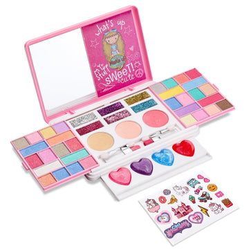 Anpro Kids Makeup Kit for Girls, Real Washable Cosmetic Beauty Toy with Mirror and Stickers, Safe & Non-Toxic Makeup Set for 3-1
