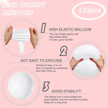 130Pcs White Balloons Different Sizes 18'' 12'' 10'' 5'' Balloon Garland Arch Kit Perfect For Birthday Party, Graduation, Baby S