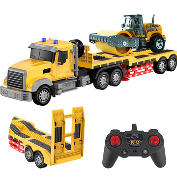 Calest Remote Control Semi Truck With Trailer -24 Inch Rc Semi-Trailer Engineering Tractor With Road Roller Toys,1:24 Truck With