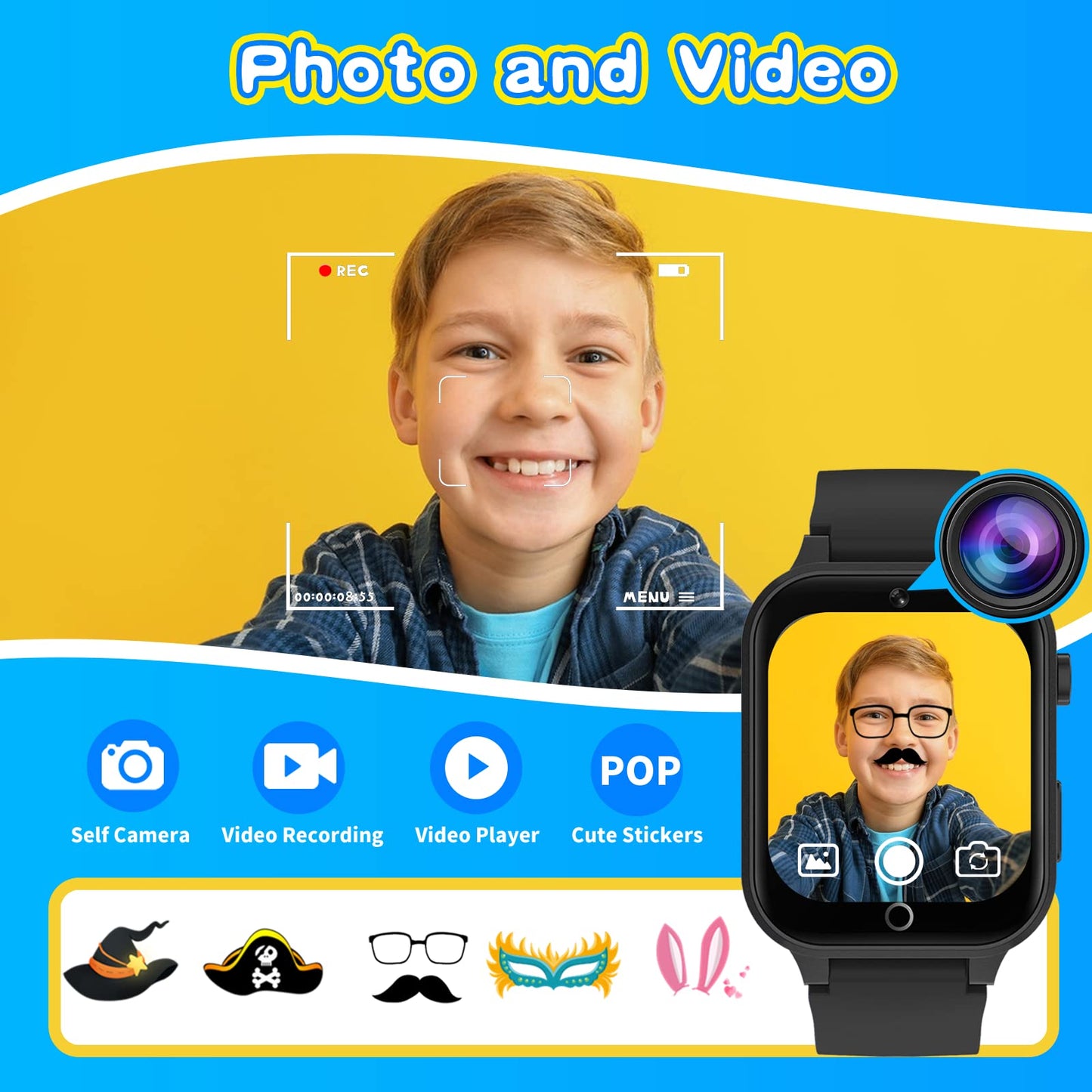 Cosjoype Smart Watch For Kids With 26 Puzzle Games Hd Touchscreen Camera Video Music Player Habit Tracking Pedometer Alarm Flashlight 12/24 Hr Educational Toys Birthday Gift For Girls Boys Ages 8 9 10
