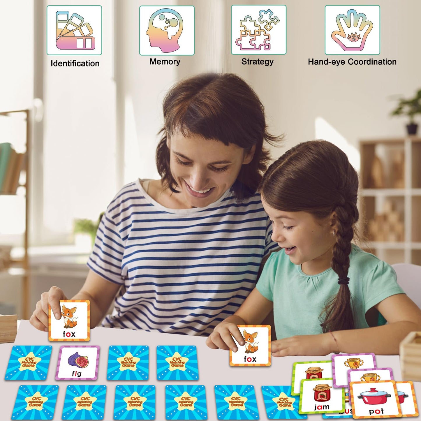 Cvc Words Memory Game, Matching Games For Toddlers 3-5, Memory Games For Kids Ages 4-8, Phonics Games Flash Cards 2-4 Years, Mem