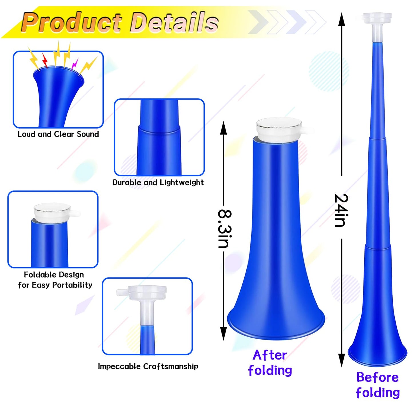 Collapsible Stadium Horn 24 Inch Vuvuzela Plastic Trumpet Horn Blow Horn Noisemakers Loud Sound Soccer Horn Cheer Horn For Sport