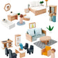 Pairpear Wooden Toys Dollhouse Furniture Playset,35 Piece Furnitures With Family Dolls,Doll House Accessories Pretend Play Gift For Girls And Boys 3 Year And Up