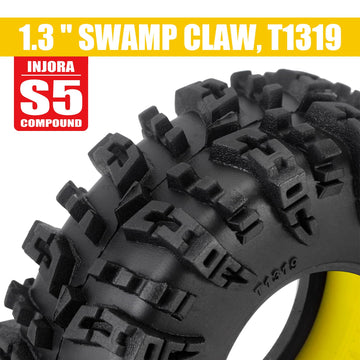 INJORA 1.3 Silicone Rubber Inserts and Swamp Claw Tires for TRX4M SCX24 1/18 1/24 RC Crawler Car Upgrade(Yellow)