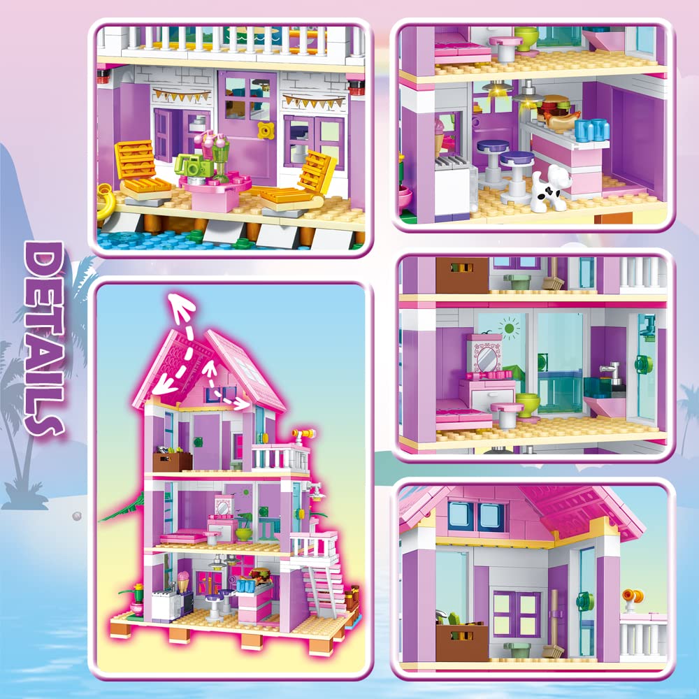 Pusiti Seaside Villa Building Set 573 Pieces Toys For Girls Building Blocks House Toys Beach Villa Construction Toys Holiday Cottage Bricks Toys For Girls Age 6+