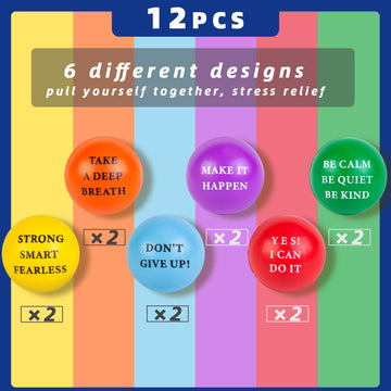 MCPINKY Motivational Stress Balls  12PCS Inspirational Stress Balls 2 Inch Foam Balls with Positive Quetos for Kids and mature-themeds Stress Anxiety Relief