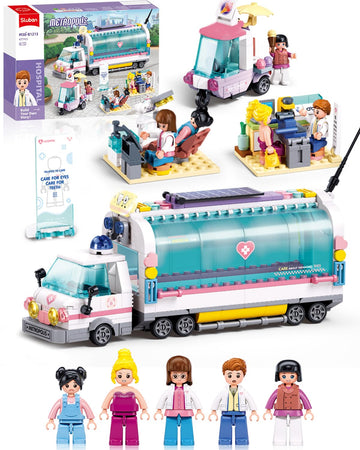 Friends Truck Building Sets For Girls 6-12, Hospital Mobile Nursing Car Toys Building Kit With 5 Minifigures, Compatible With Lego Friends, Educational Ambulance Toy Gift For Boys Girls, 477 Pcs