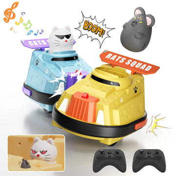 deependo 2 Pack Remote Control Car, RC Ejecting Bumper Car for Kids, Cat and Rat War Cheese Bumper Car, Car Toys for Ages 5-7, C