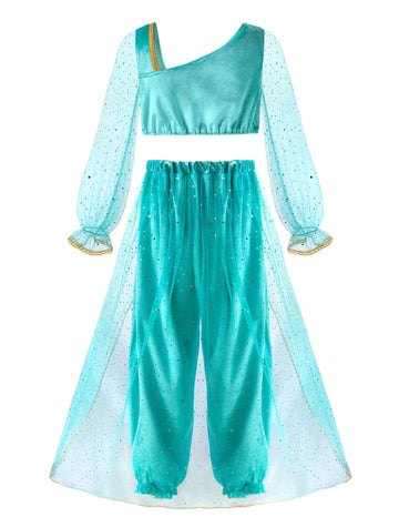 Relibeauty Princess Toddle Costumes For Girls Arabian Long Sleeves Dress Up Holloween Party Birthday Whith Collar And Crown,4T-5