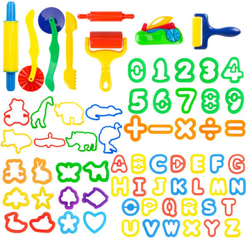 Pecopcock Play Dough Tools Set For Kids 69Pcs Dough Accessories Letter Molds, Rollers And Cutters, Numeral Molds Various Plastic