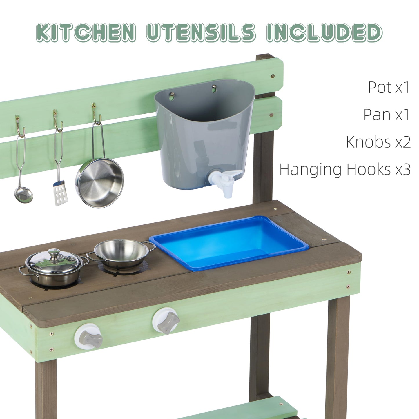 Wooden Kids Play Kitchen, Outdoor Mud Kitchen Playset with Water Play Set and Cooking Toys, Gift for 3+ Years Kid