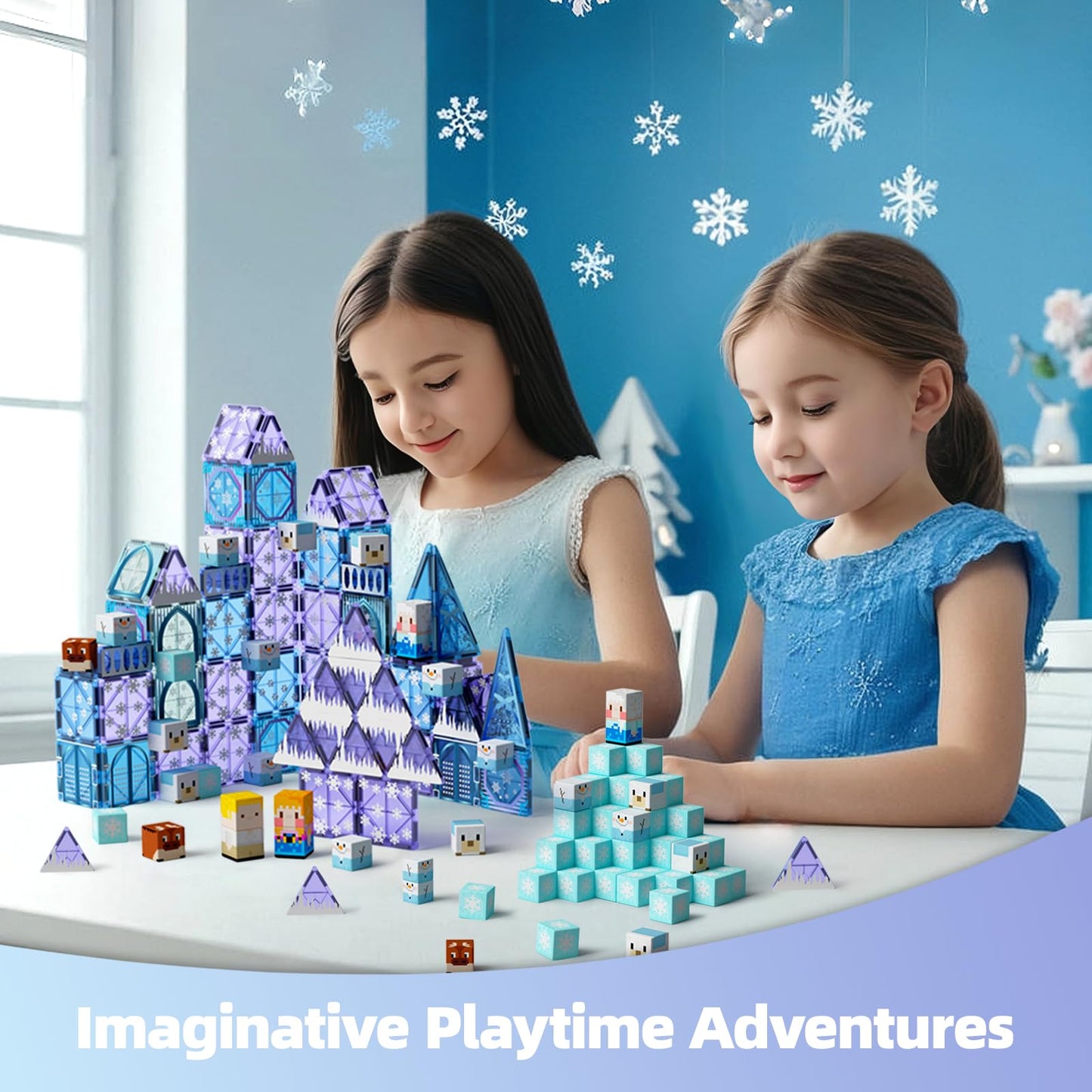 Gobidex 70Pcs 2-In-1 Magnetic Blocks Tiles Frozen Toys For Girls, Princess Frozen Castle Magnet Building Blocks For Toddlers Kids, Build With Magwonder Stem Toys, 3+ Years Old Girls Birthday Gifts