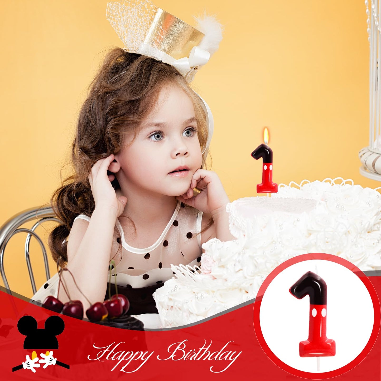 OGnomiFX Birthday Candles - Red Number 1 Wax Cake Topper for Boys & Girls, Cartoon Theme Party Decor