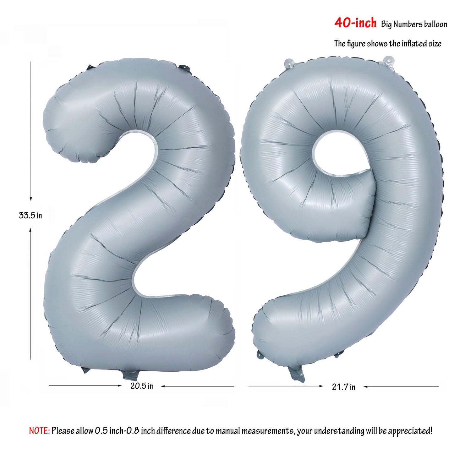 40 In Matte Gray Number Balloons Helium Foil Mylar Balloon Birthday Party Banquet Decoration 29