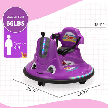 Tobbi Toddlers Bumper Car, 12V Baby Electric Ride On Snail Shape Toy With Remote Control/Children Diy Funny Stickers/360 Degree Spin For Kids Of Ages 1.5-9 (Purple)