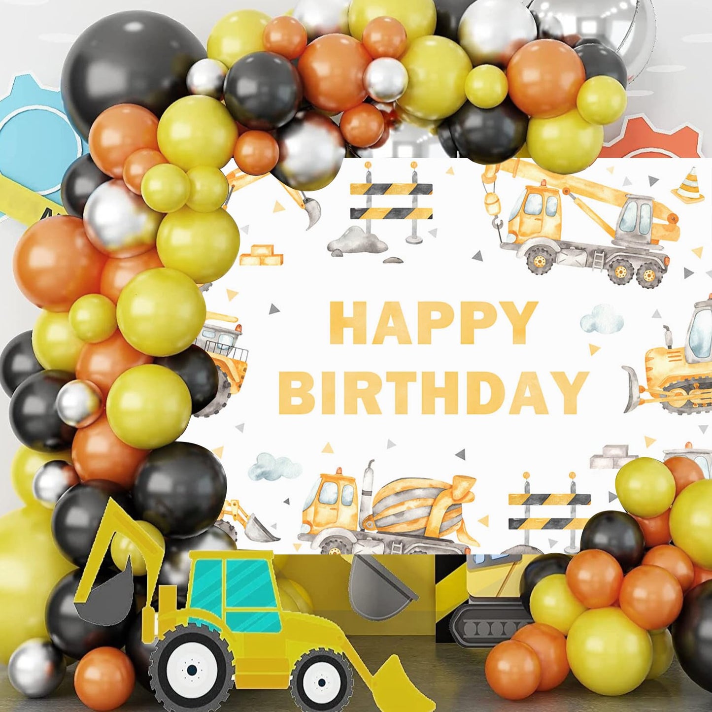 Mocsicka Dump Truck Birthday Backdrop 7x5ft Vinyl Party Banner for Kids - Multicolor