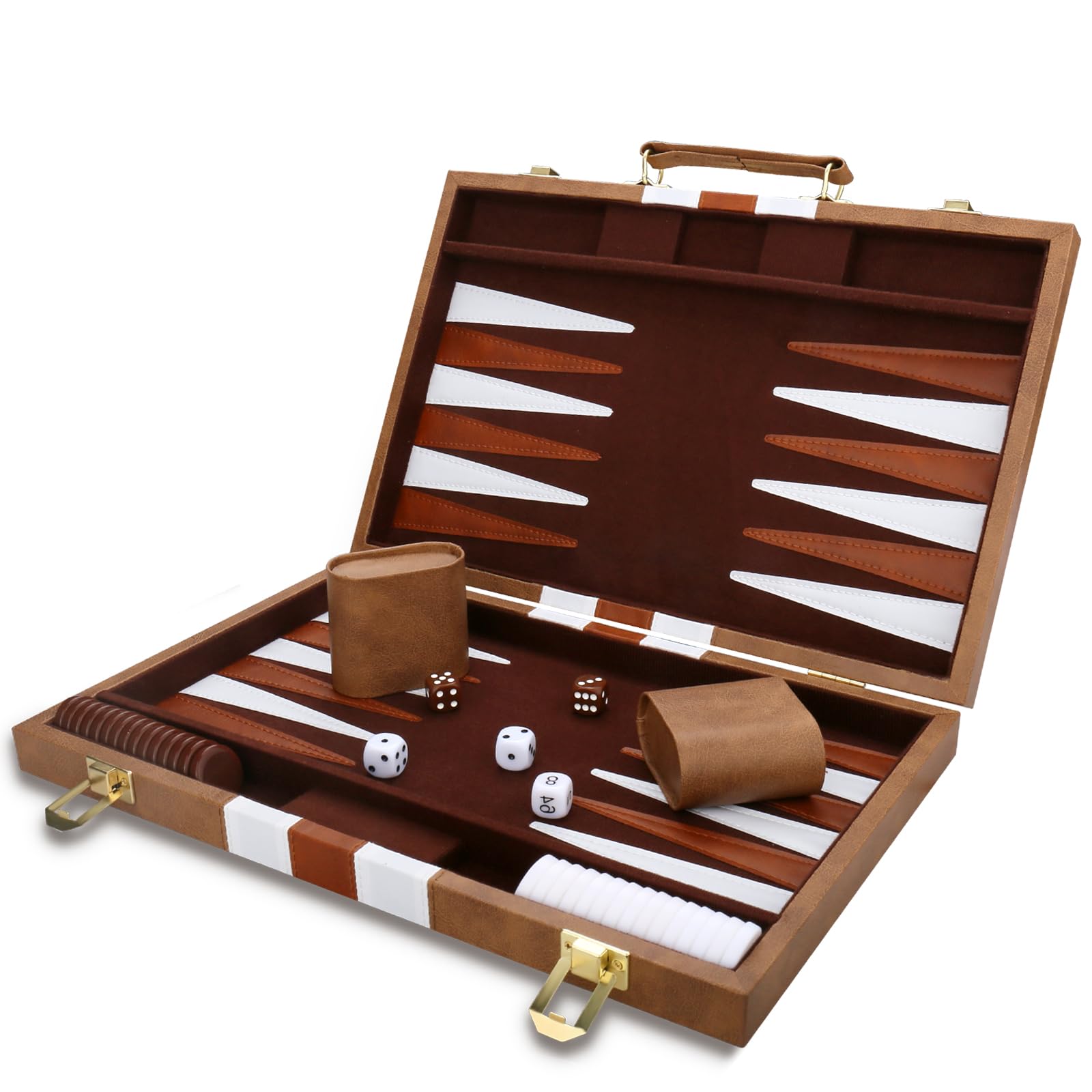 Backgn Set - Classic Board Game with enhanced Leather Case - Portable Travel Strategy Backgn Game Set for mature-themeds  Kids (15inch  Khaki)