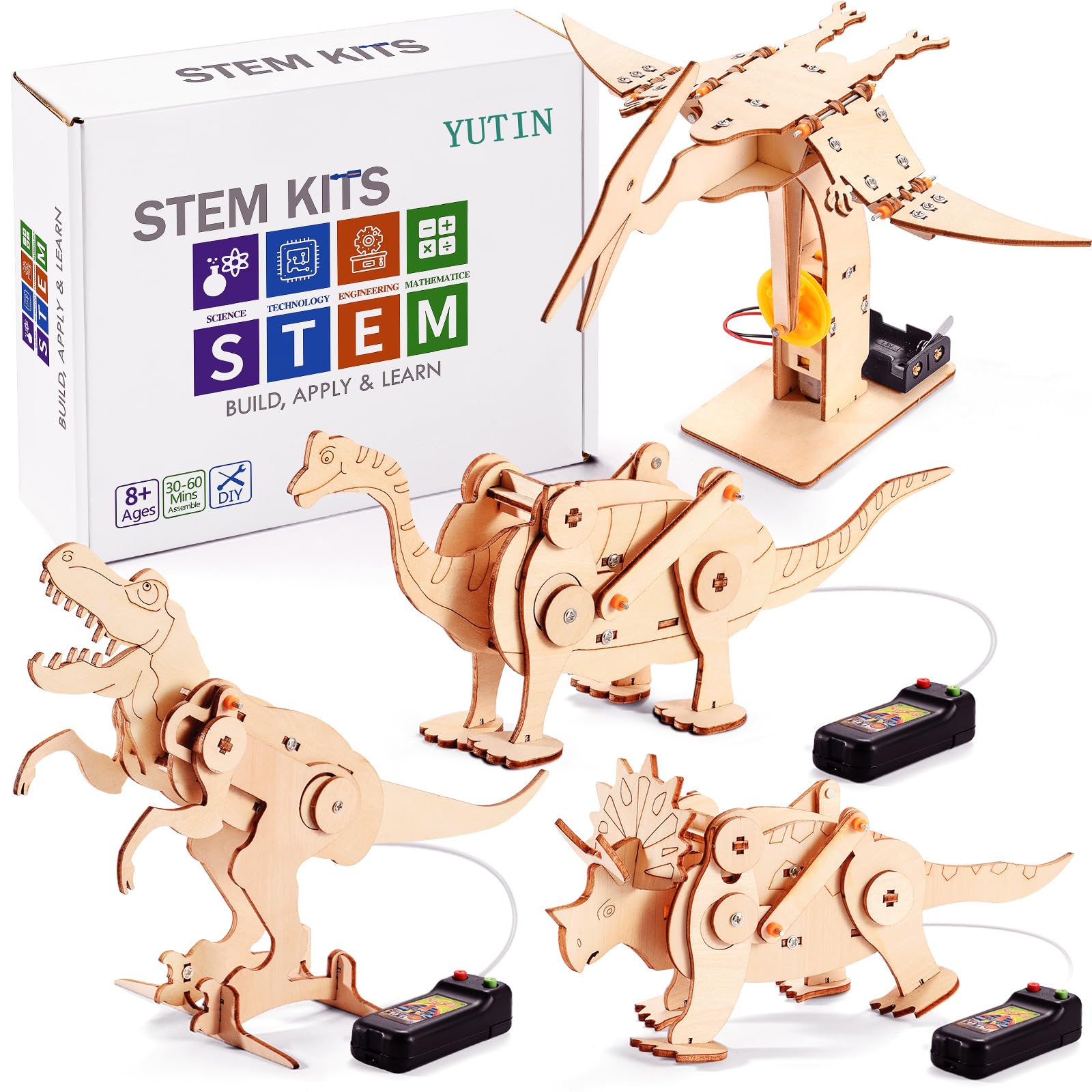 Dinosaur Stem Kits For Kids Ages 6-8-10-12, 4 In 1 Stem Projects, Wood Building Toys For Boys Age 8-12, Build It Yourself Woodwo