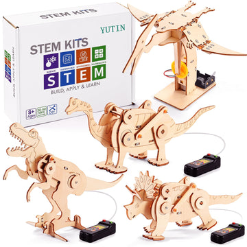Dinosaur Stem Kits For Kids Ages 6-8-10-12, 4 In 1 Stem Projects, Wood Building Toys For Boys Age 8-12, Build It Yourself Woodwo