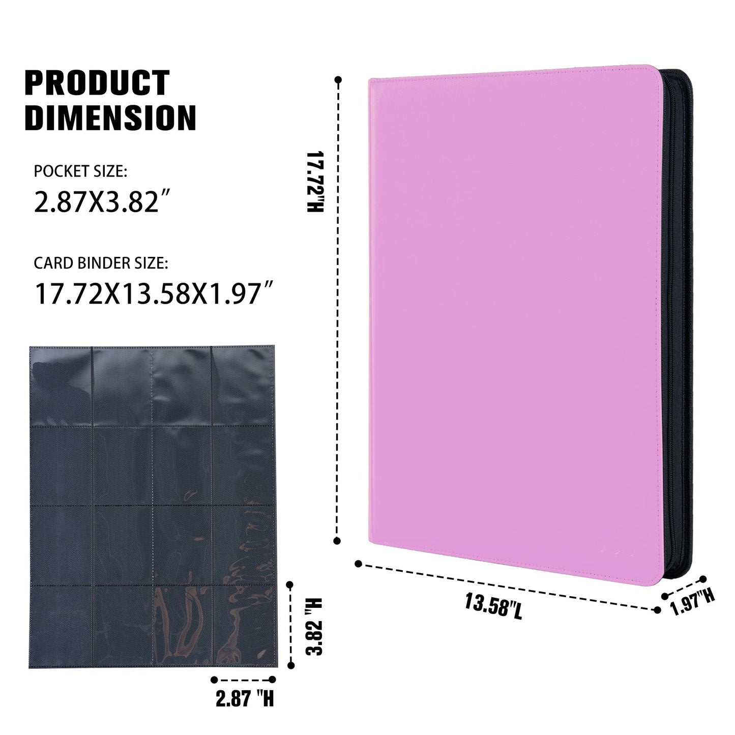 MORABTO enhanced 1000+ Pockets Card Binder 16 Pockets Trading Card Binder Ringless Side Loading Trading Card Album Folder for TCG -Pink Purple