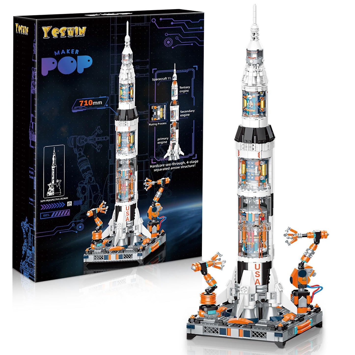 YESHIN Space Rocket Building Blocks Kits  DIY Creative Collectible Display Rocket Model Building Sets  Gift Toy for Kids Age 8+ /mature-themed Collections Enthusiasts (1571+Pieces)
