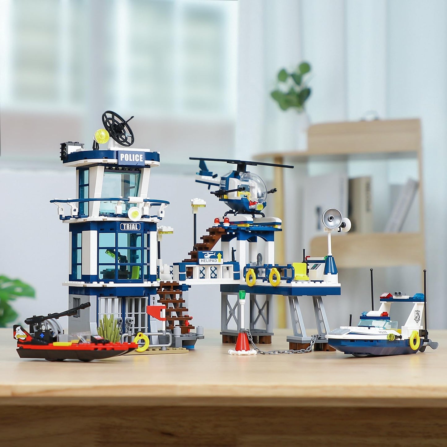 City Police Station Stem Building Sets, Compatible With Lego Military Helicopter Airplane,Boats Ship, Swat Team,Building Kit For