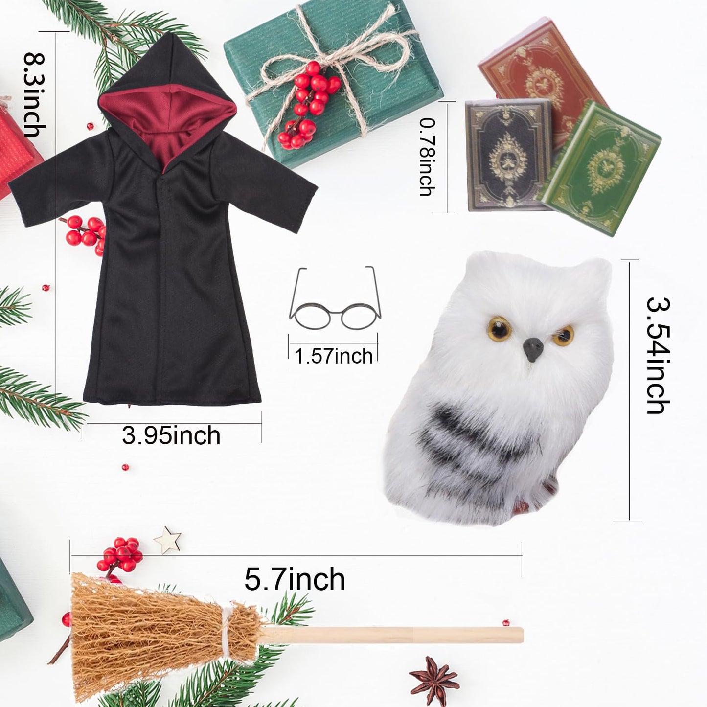 Nevgvup Wizard Christmas Elf Accessories For Elf Doll Clothes Christmas Costume Includes Broom, Scarf, Mini Glasses, Mini Book A
