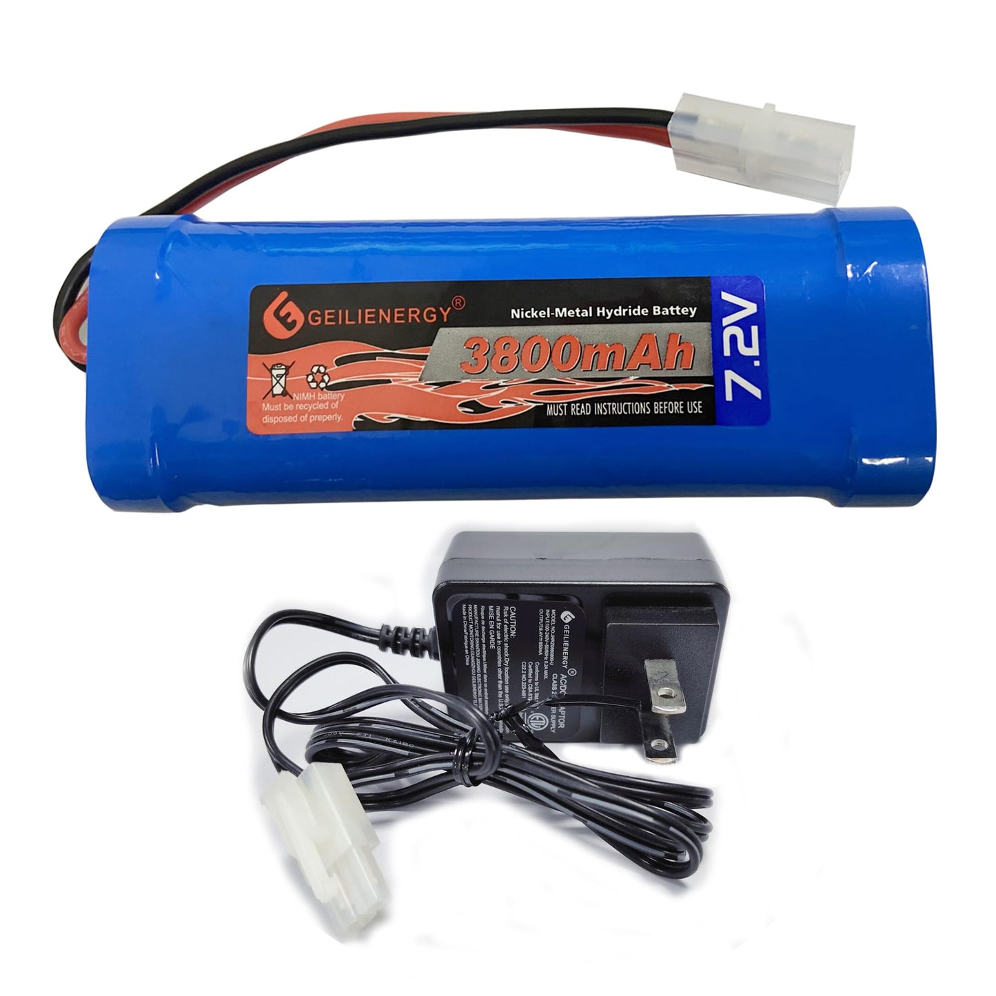 GEILIENERGY 7.2V NiMH RC Battery with Tamiya Connector Compatible for RC Cars, RC Truck, RC Airplane+7.2V Smart Charger(1 PCS)