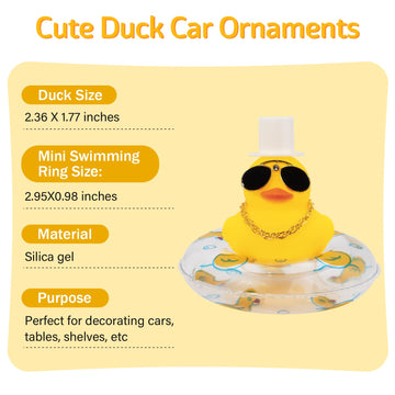 Wonuu Swim Ring Rubber Ducks With Mini Diamond Glasses Hat Necklace For Cars Dashboard Decorations Car Accessories Toy Duck Car Ornament, Magic Hat White-Clear Ring