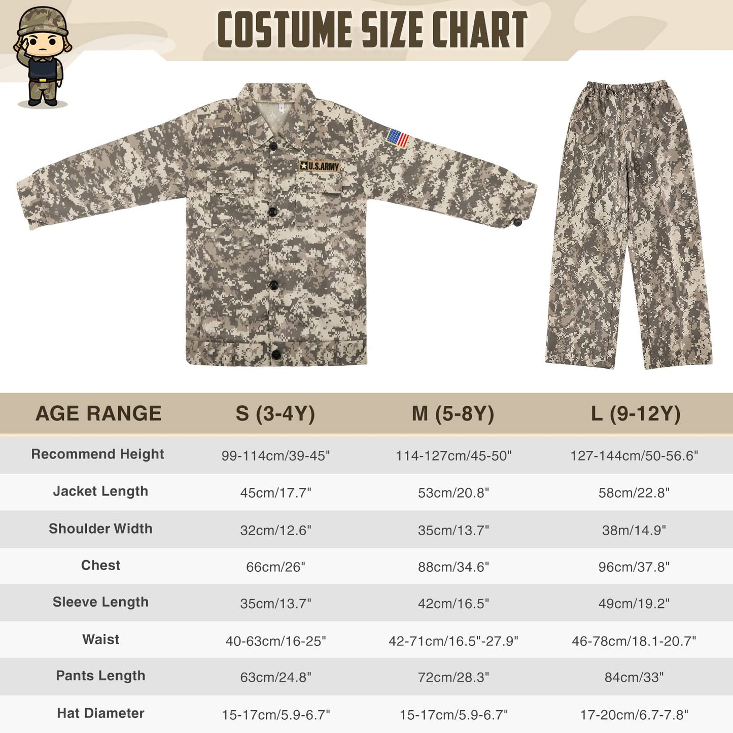 Giftinbox Kids Army Soldier Dress Up Costume Role Play Set, Deluxe Christmas Gift For Kids Boys Aged 3-12 Size M