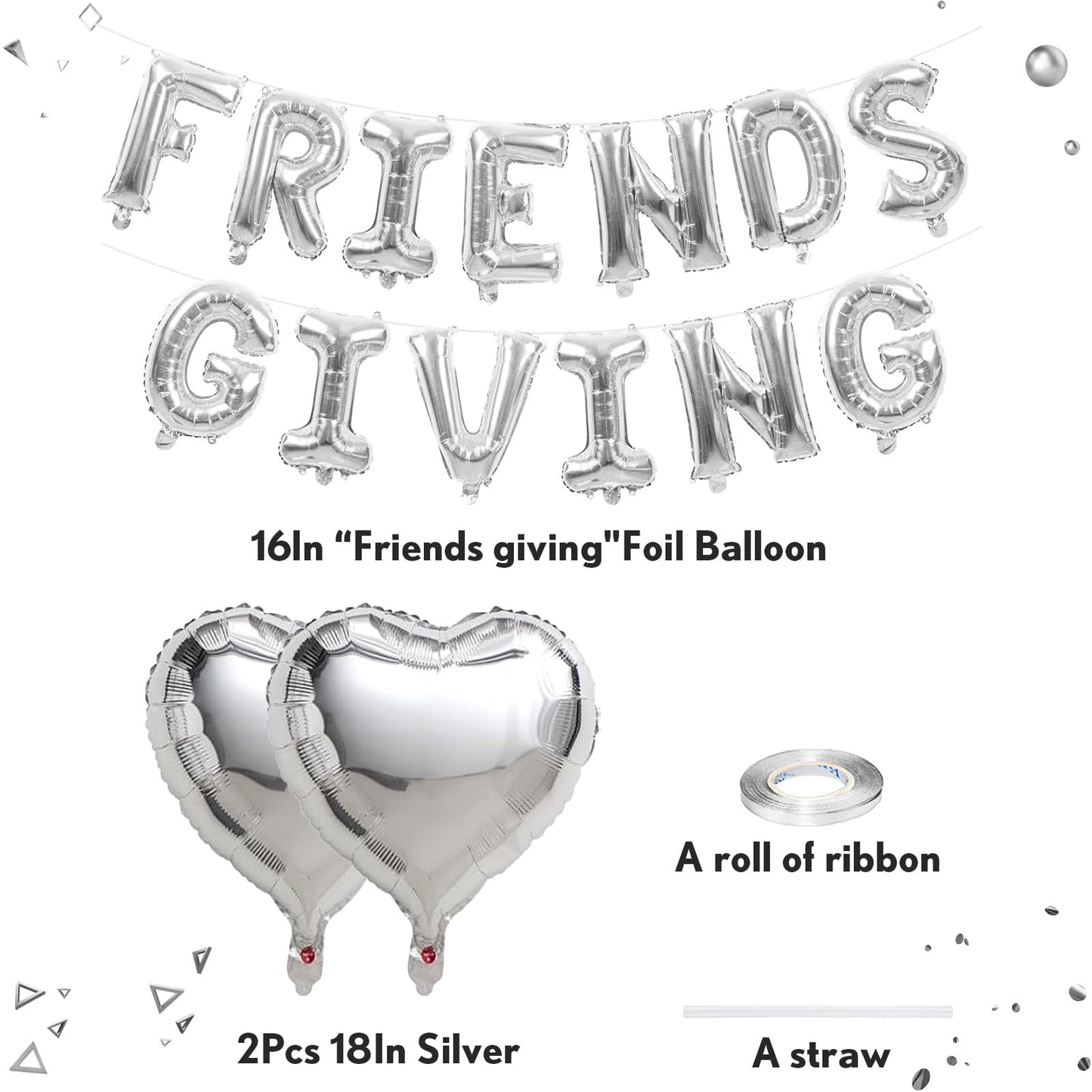 Jobkoo Friendsgiving Balloons Friends Giving Party Decorations 16 Inches Tall Silver Heart Friendsgiving Foil Mylar Balloon Lett