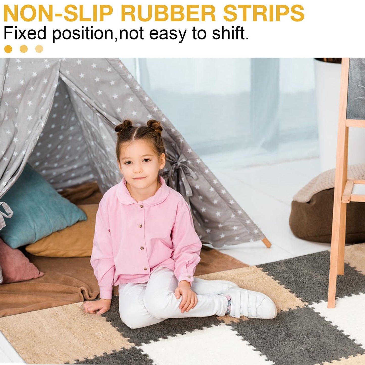 12 Pcs Plush Interlocking Carpet Tiles,Non-Toxic Foam Carpet Tiles For Toddler Baby,Machine-Washable,Anti-Slip,Eva Foam Interloc