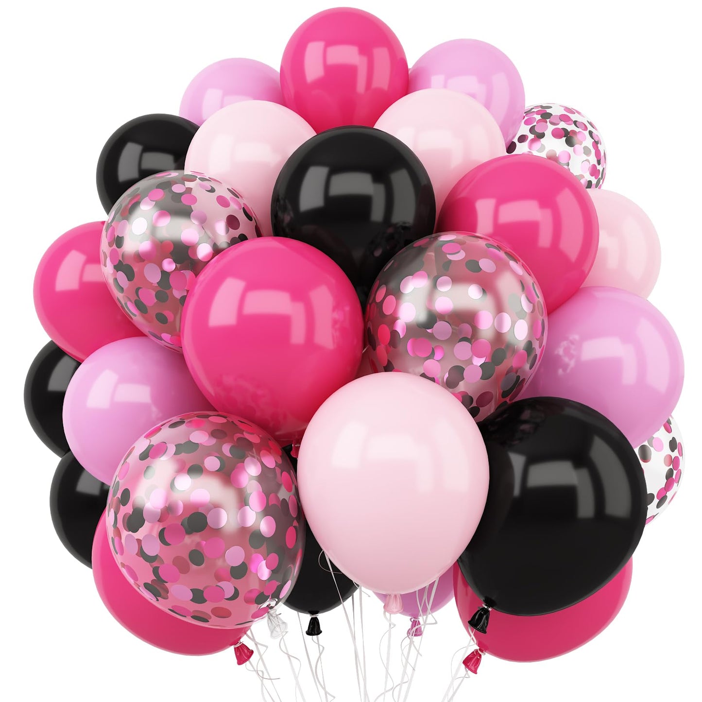 Pink And Black Balloons, 12 Inch Hot Pink Pastel Pink Black Balloon With Black Pink Confetti Balloons For Girls Women Birthday B