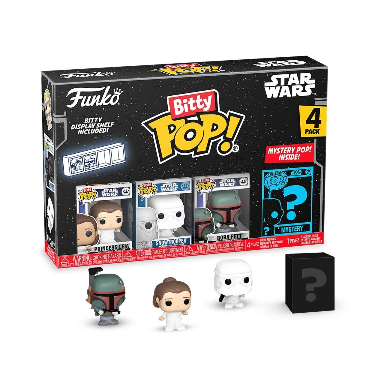 Funko Pop Bitty: Star Wars - Princess Leia, Snowtrooper, Boba Fett & Mystery Chase Figure - (Styles May Vary) and A Surprise Mys