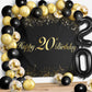 Happy 20Th Birthday Balloons Black Set Decor - Cheers To 20 Years Old Party Theme Garland Banner Backdrop Decorations For Women