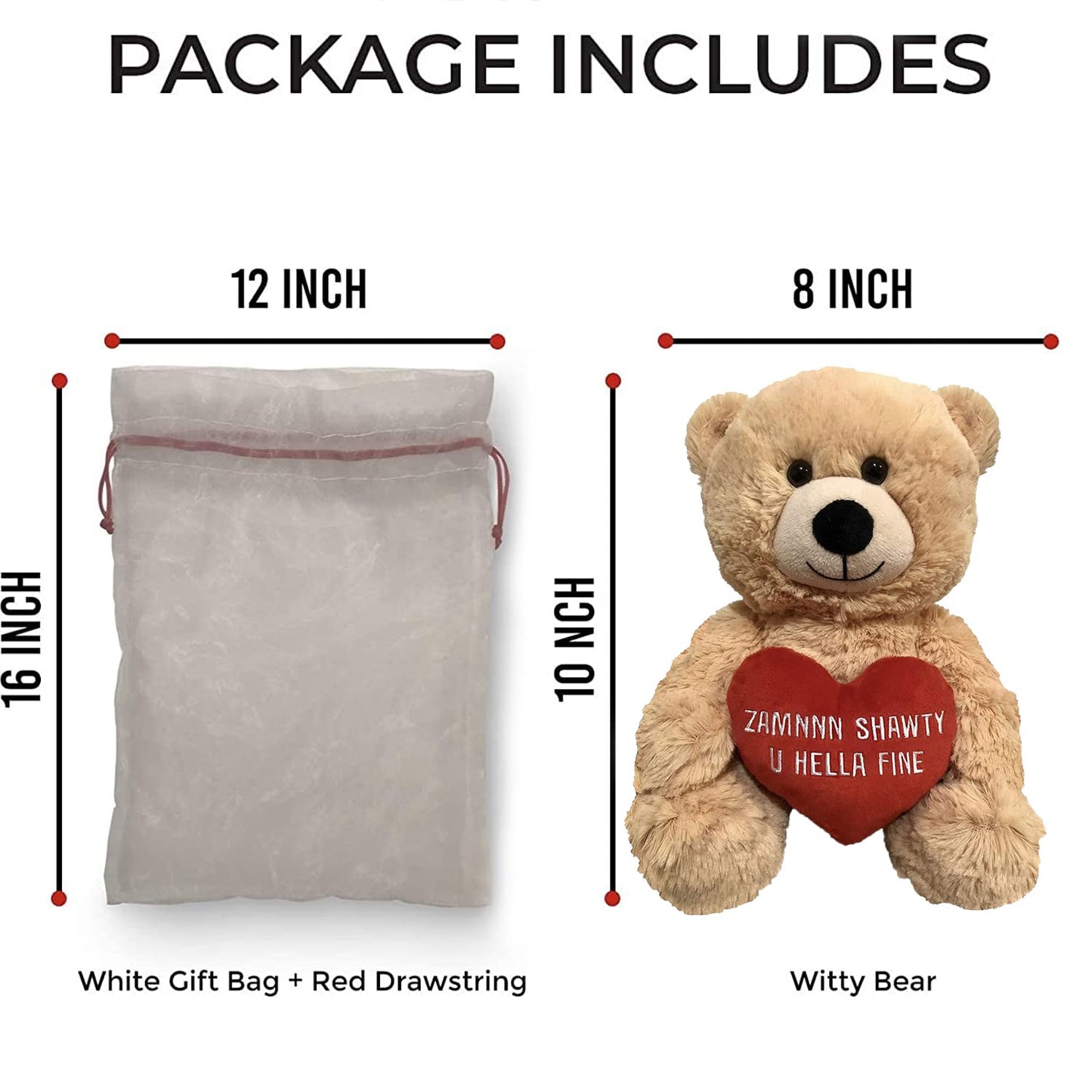 Zamnnn Shawty U Hella Fine - 10' Teddy Bear & Gift Bag - Funny Stuffed Animal Plush Gift For Girlfriend, Boyfriend, Best Friend - Birthday, Engagement, Valentines, Anniversary, Wedding - Witty Bears