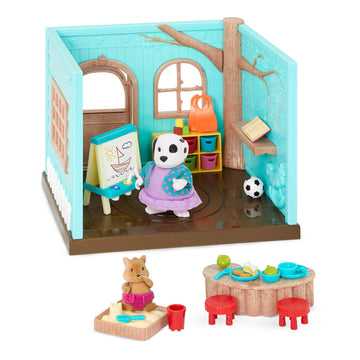 Li'l Woodzeez Nursery Playset with 2 Posable Dolls & Storybook, Small Plastic Dollhouse for Kids 3 Years +, Model WZ6821SZ
