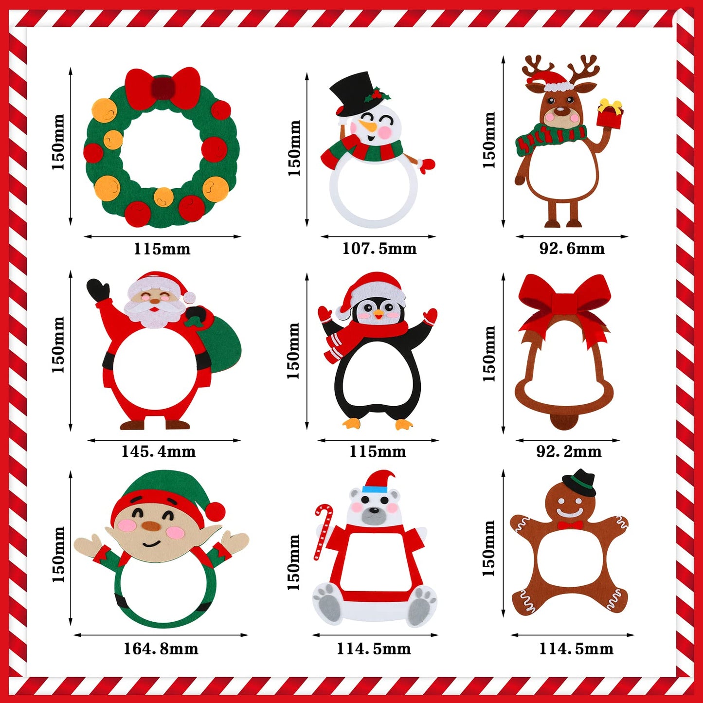 18 Pcs Christmas Picture Frame Ornament Craft Christmas Crafts for Kids Picture Frame Craft Hanging Santa Claus Snowman Reindeer
