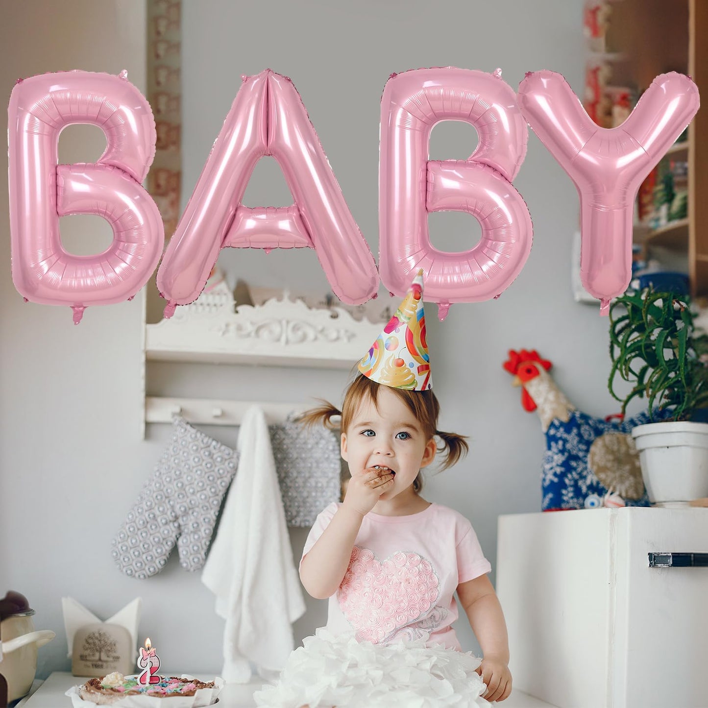 40 Inch Pink One Balloons, Large Letter Balloons for 1st Birthday, One Foil Helium Balloons, Mylar Big Pink Alphabet Balloons, L