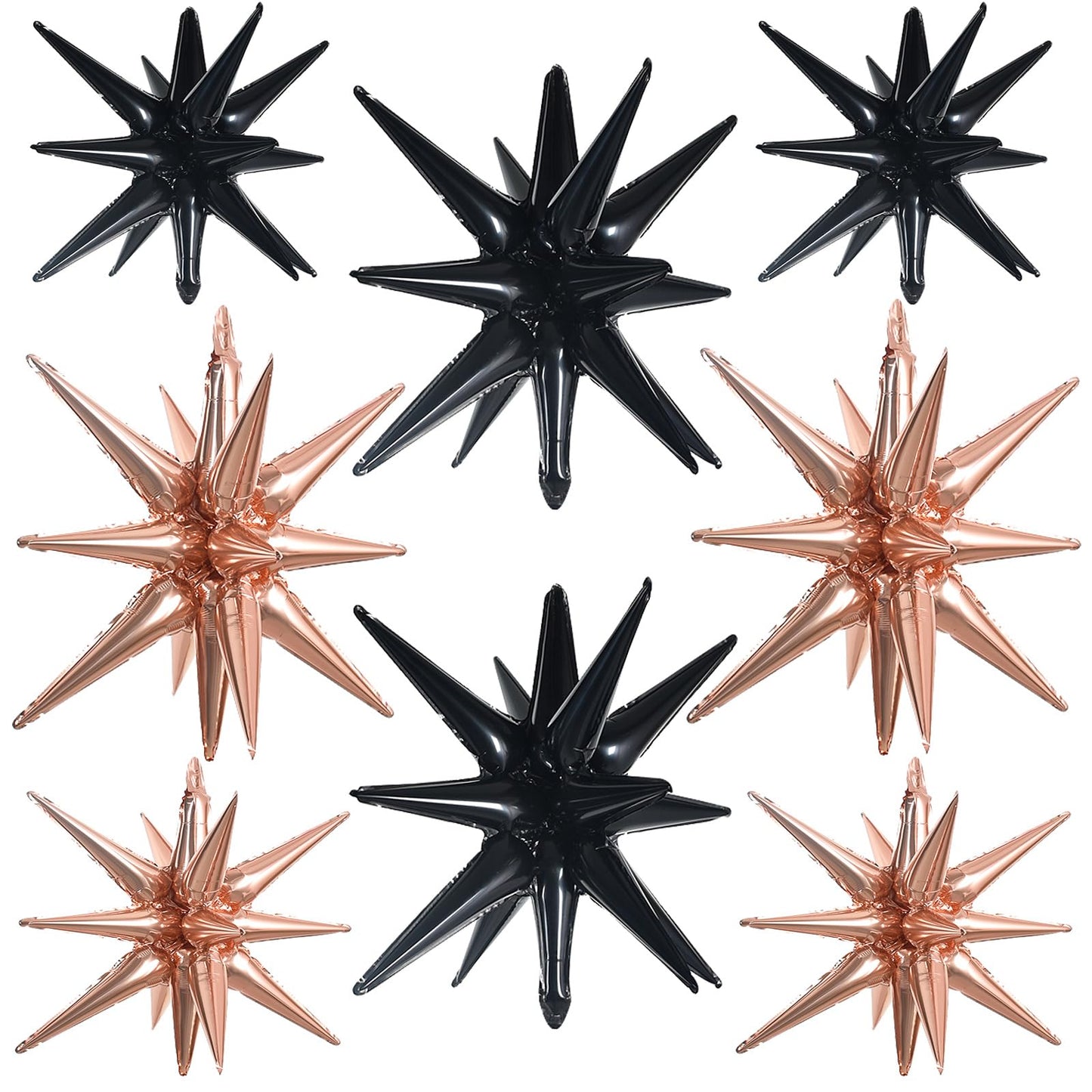 TONIFUL 8 Pcs Black Rose Gold Foil Balloons Large Star Balloons Explosion Star Mylar Balloons for Party Backdrop Christmas New Y