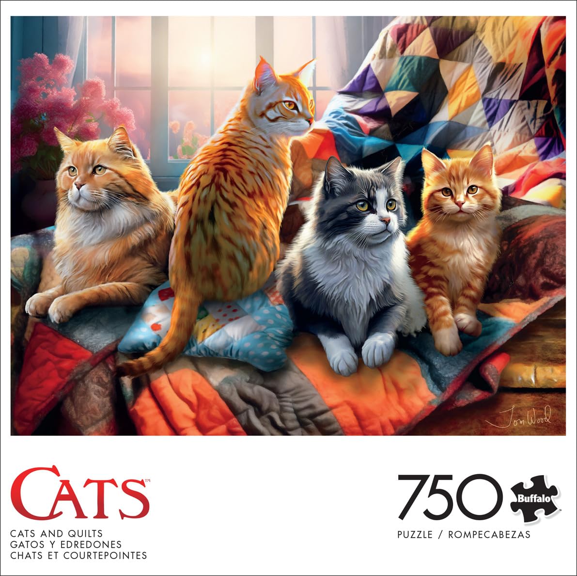 Buffalo Games - Tom Wood - Cats And Quilts - 750 Piece Jigsaw Puzzle For Adults -Challenging Puzzle Perfect For Game Nights - Finished Size Is 24.00 X 18.00