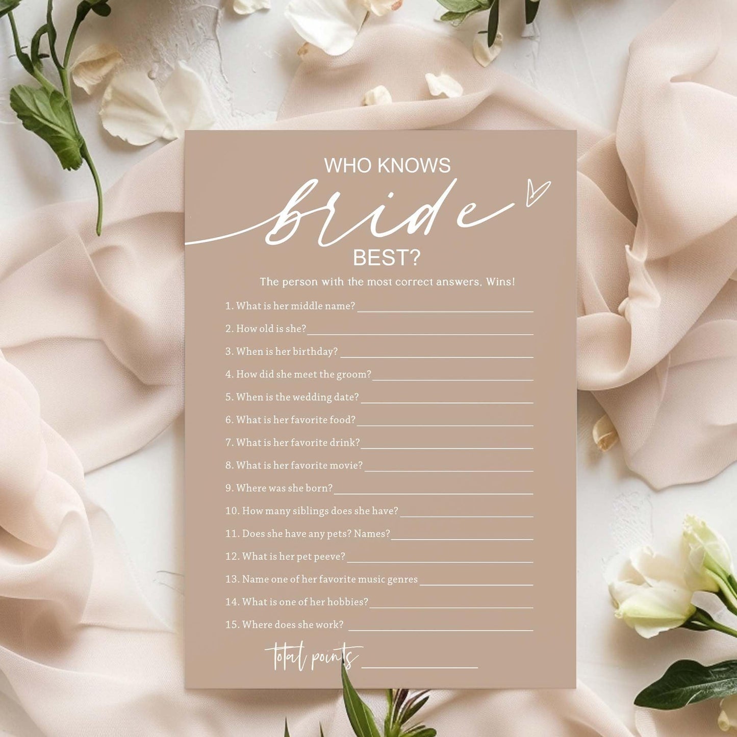Bridal Shower Games Cards, Who Knows The Bride Best, Bridal Shower Games 25 Guests, Engagement Party Wedding Games For Guests, M