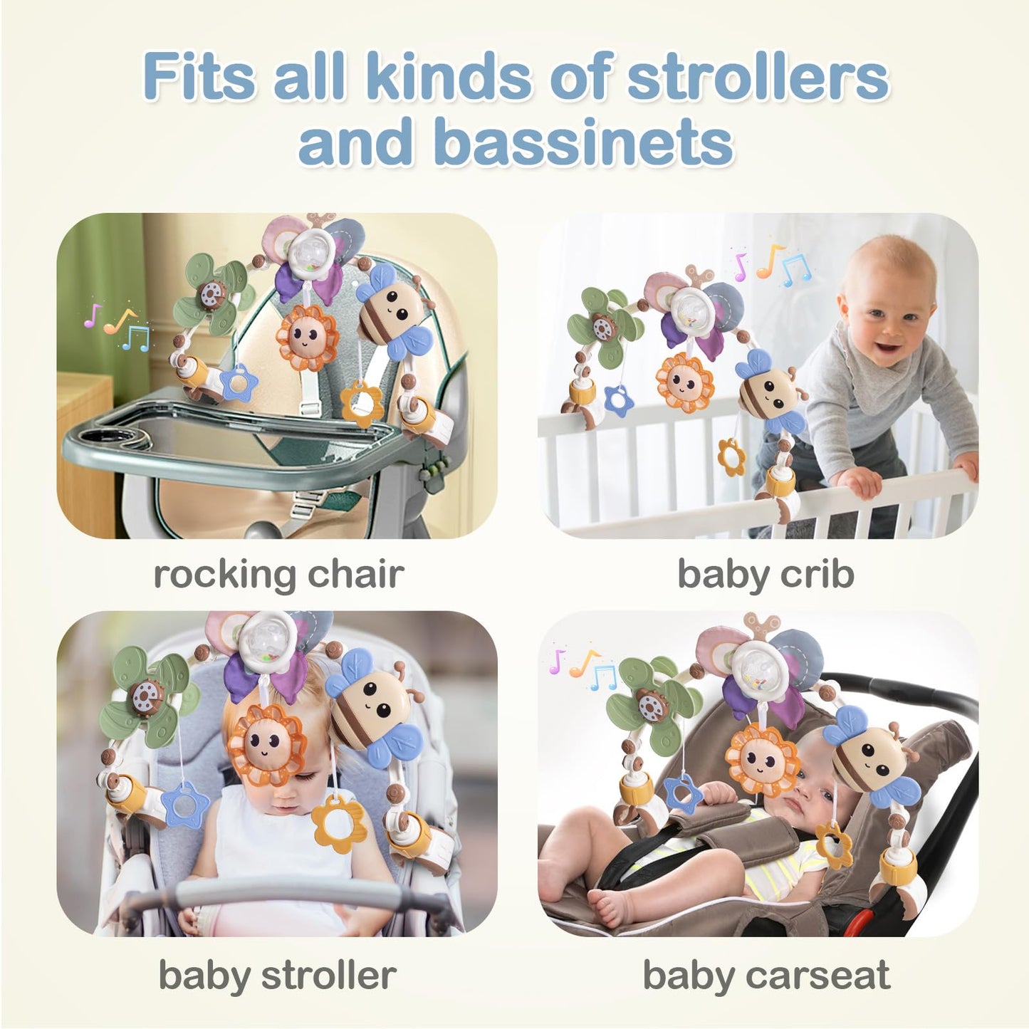 Qesfir Adjustable Baby Stroller Arch Toys - Car Seat Toys Play Arch Crib Bassinet Toy Activity Arch With Fascinating Toy For Sti