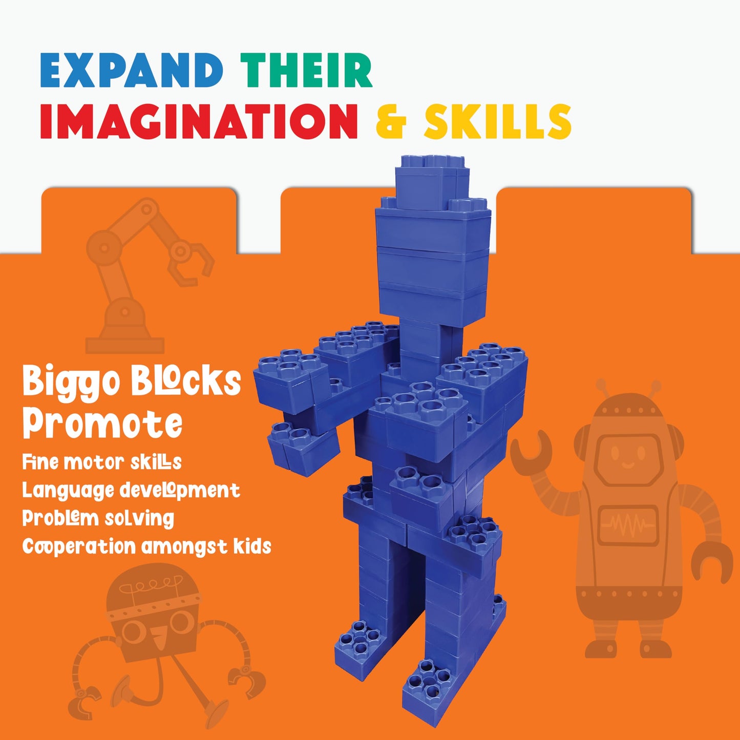 Big Blocks For Kids Ages 4-8 - Indoor & Outdoor Blocks Kids Games - Blue Large Building Blocks - 48 Pc